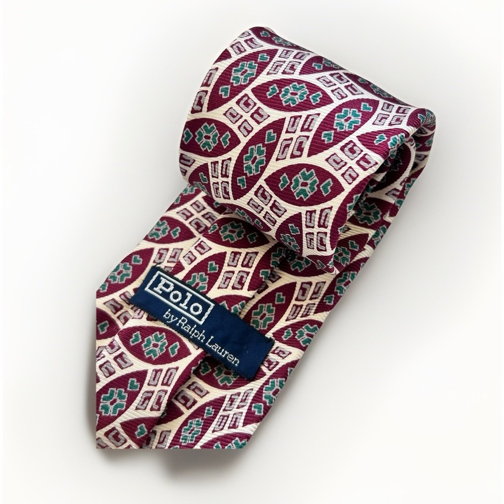 Vintage Polo Ralph Lauren Graphic Pattern Silk Neck Tie Necktie USA Made